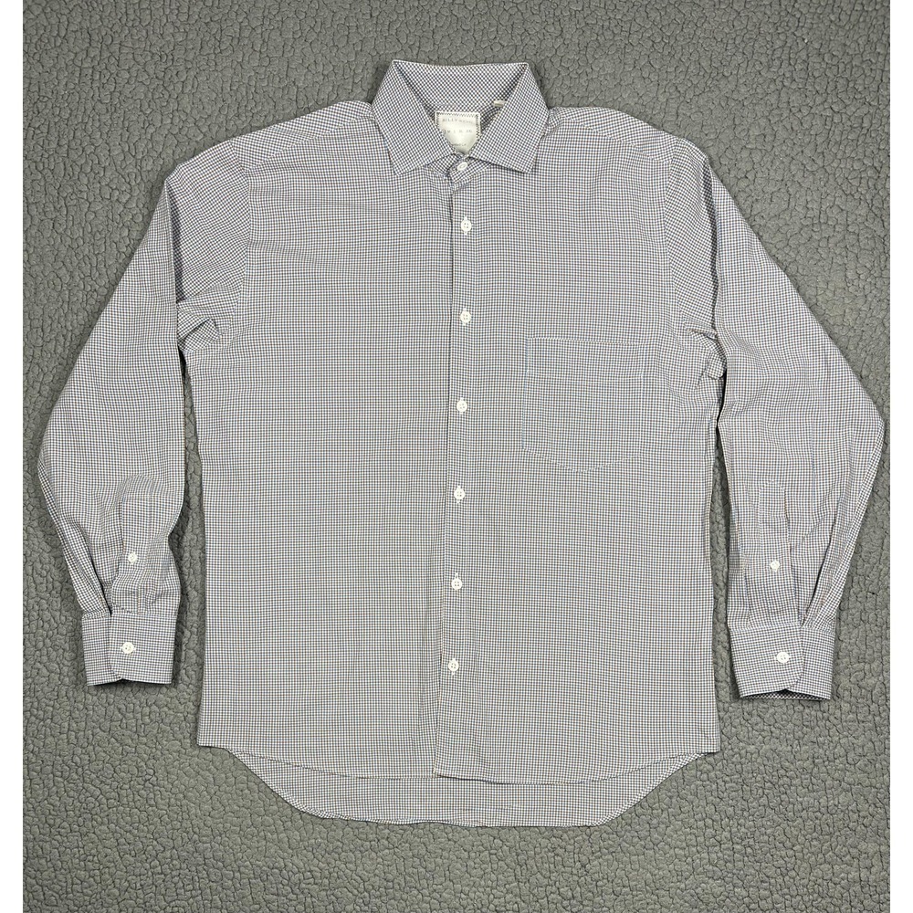 Billy Reid Mens Small Standard Cut Button Down Shirt Blue Brown Micro Check